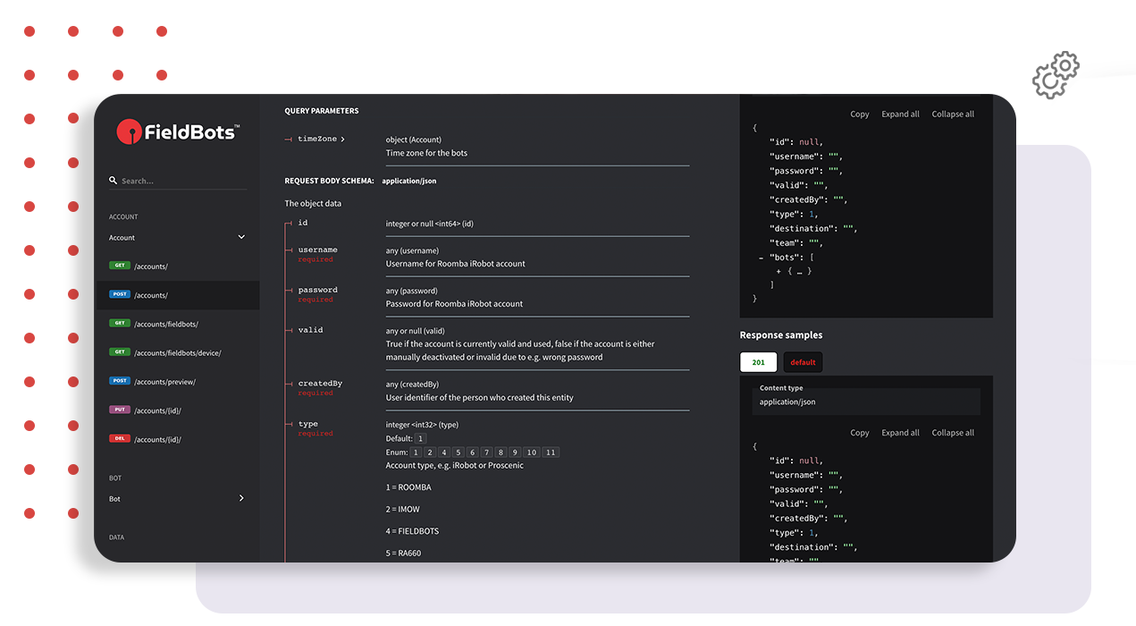 Dark-themed web dashboard with left sidebar navigation, central content panel, and right-side stats widgets