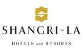 Shangri-La Hotels and Resorts logo with gold emblem and black text on white background