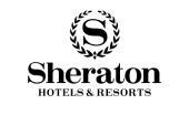 Sheraton Hotels & Resorts logo with black text and laurel emblem on a white background