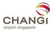 Changi Airport Singapore logo with multicolored swirl icon and brown text on white background