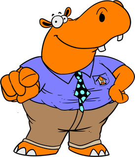 Hubbs the Hippo - Housing Hub's Mascot Pointing