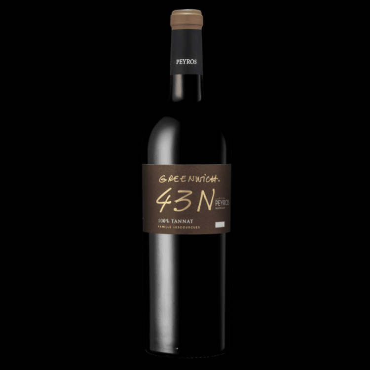 A bottle of wine with a label that says 43n on it