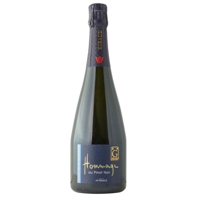 A bottle of champagne has the word hommage on the label