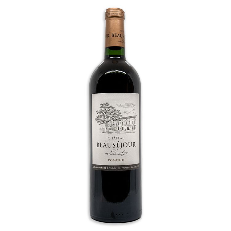 A bottle of beausejour red wine is on a white background.