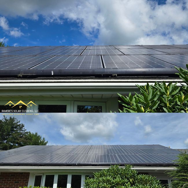 Solar panels installed on a gray asphalt shingle roof.