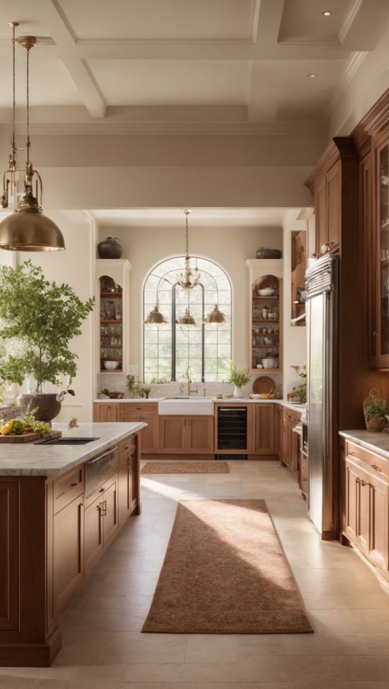 Still
Classic ceiling detail with coffered beams, warm lighting, and traditional molding, kitchen cabinets