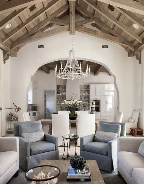 Ban Style/ Country style House/Living room with timber pitched ceiling