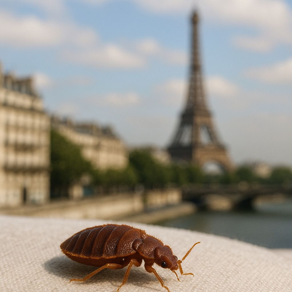 punaise de lit devant la Tour Eiffel