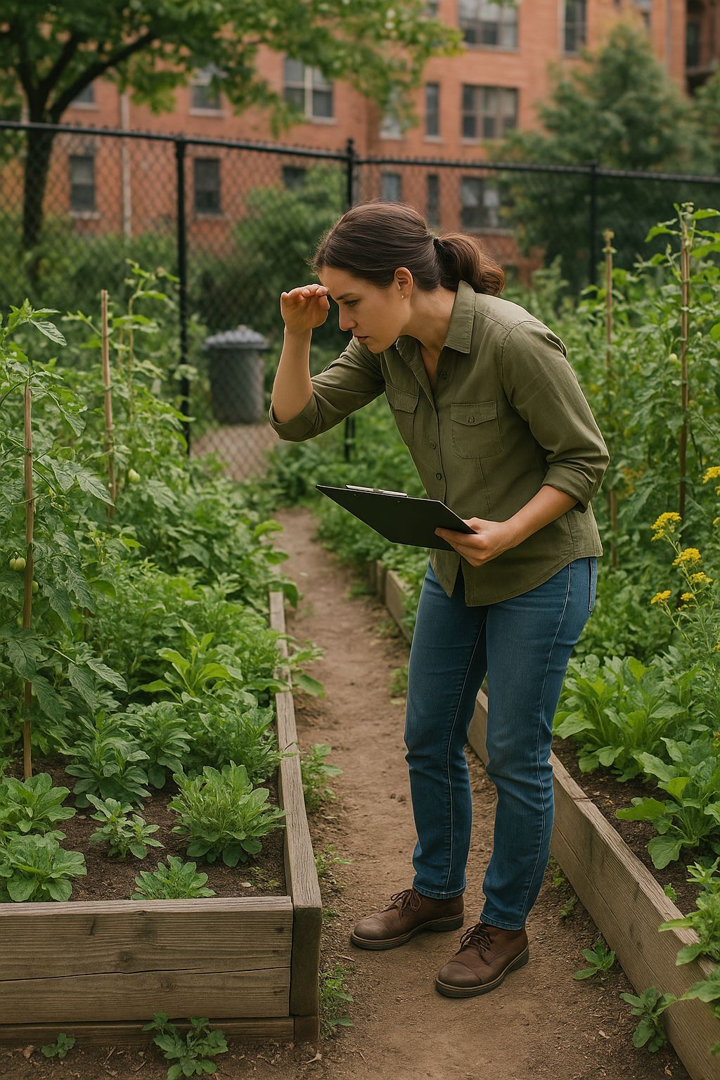 femme qui regarde dans son potager