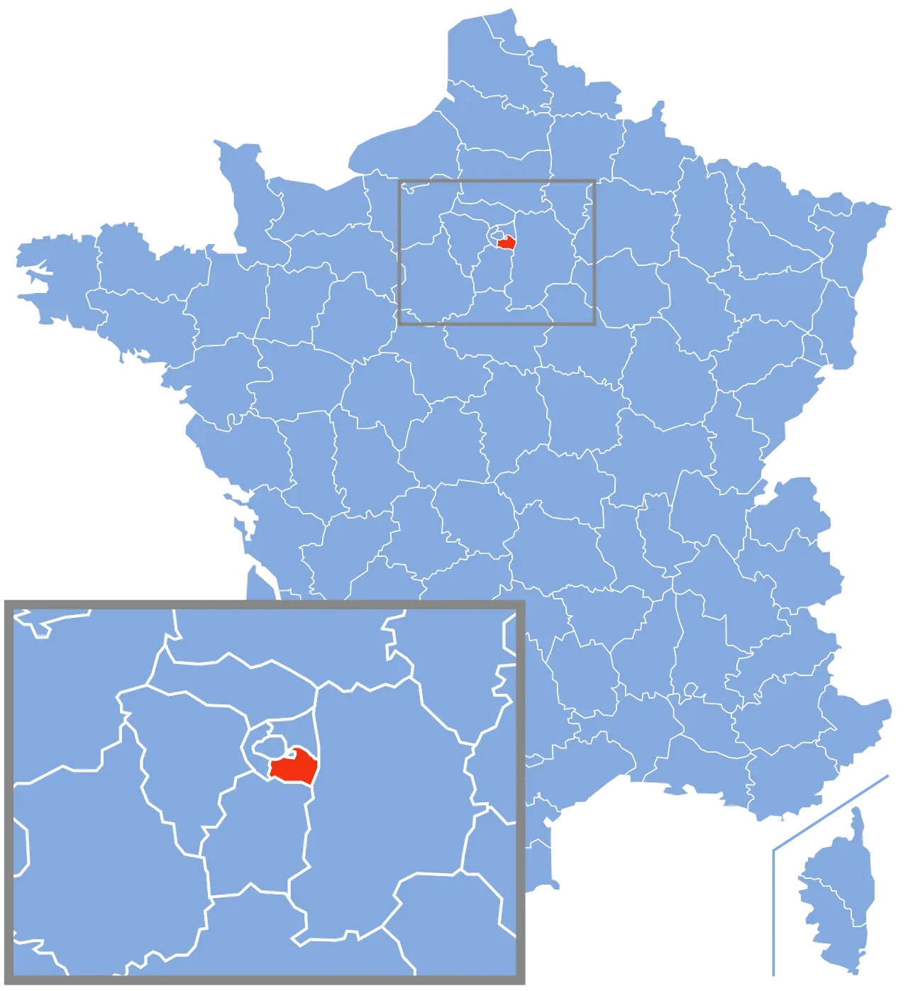 Une carte de France avec un cercle rouge au milieu.