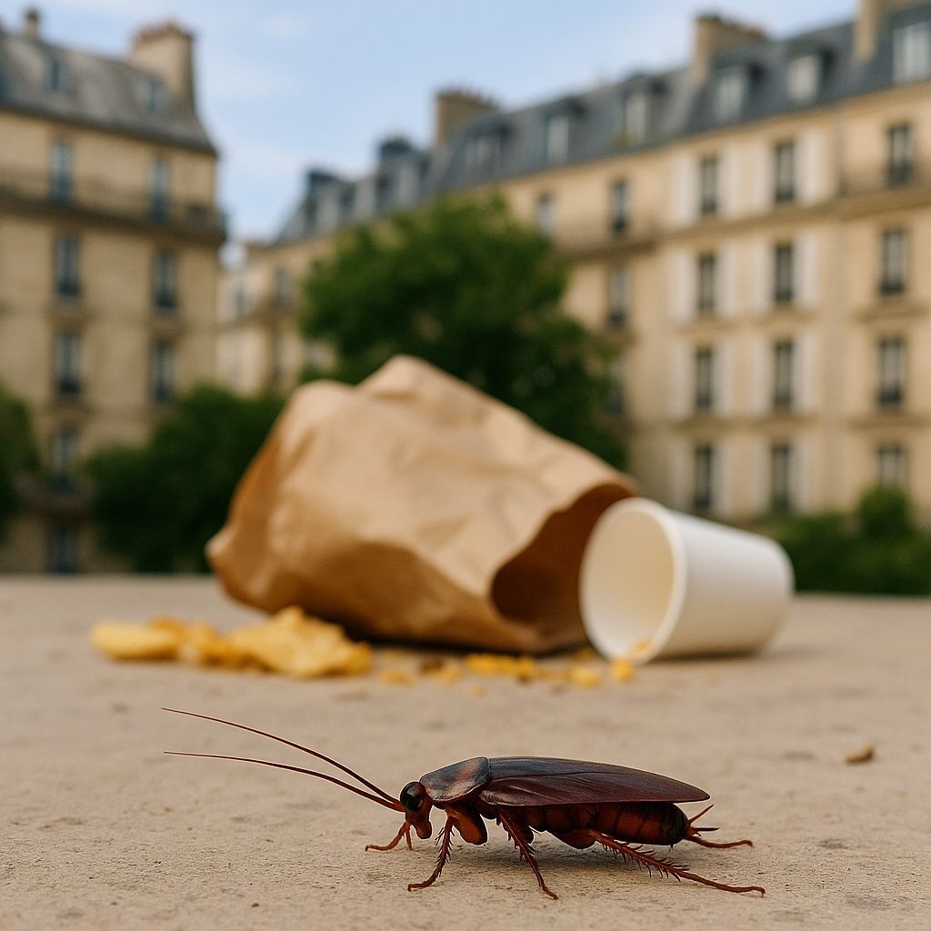 blattes dans les rue de Paris devant des détritus