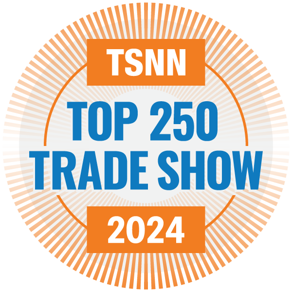 TSNN Top 250 Trade Show 2024 badge in orange and blue with sunburst design
