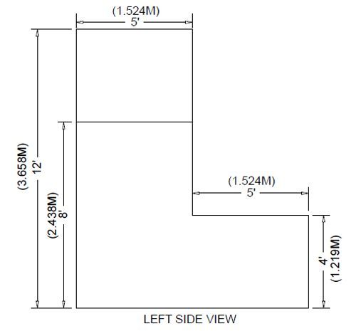Left side view diagram of an L-shaped profile with 5-foot and 12-foot measurements.