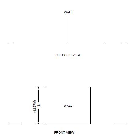 Wall mounting diagram with left side and front views showing dimensions.