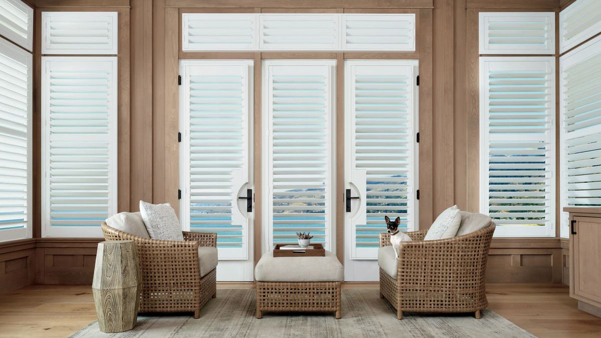 Louvered vinyl window shutters in Lambertville, New Jersey
