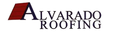 Alvarado Roofing logo with red roof graphic and black text on a white background