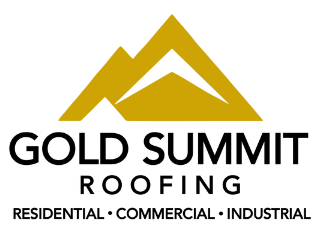 Gold logo with mountains above 
