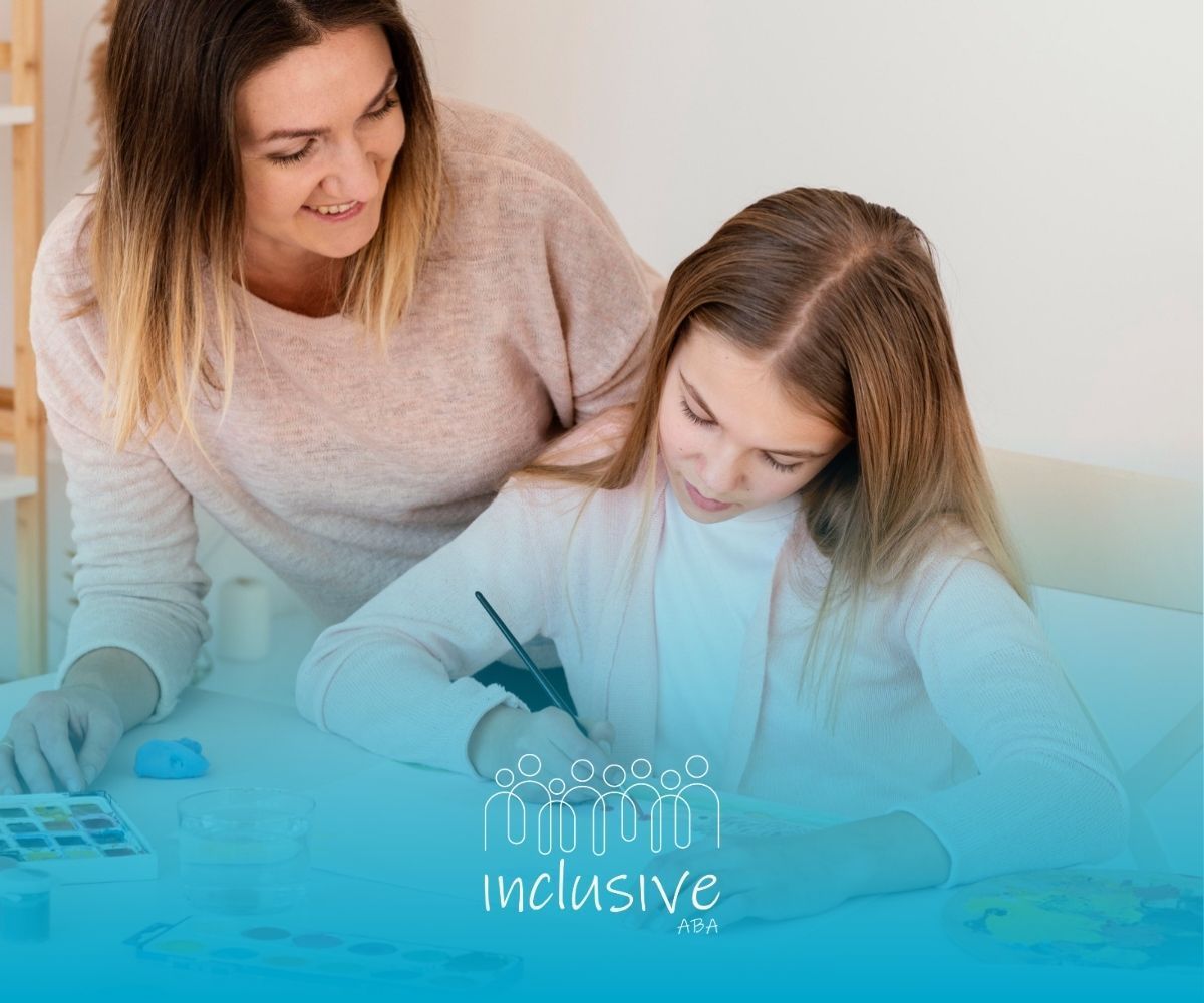 An ABA therapist is helping a little girl with a task.