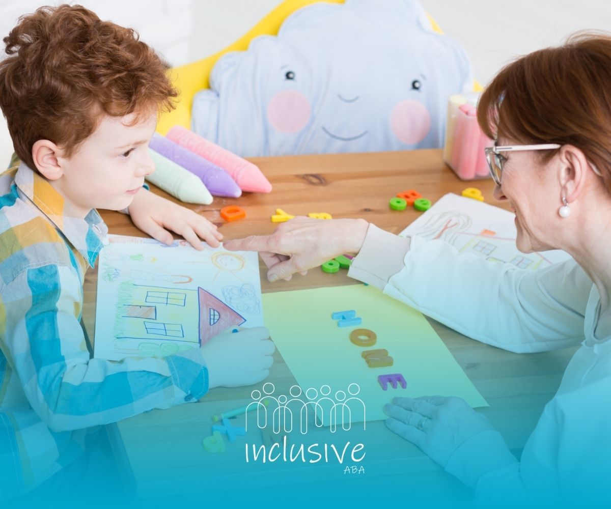 Adult and child playing a letter-matching game at a wooden table with colorful blocks