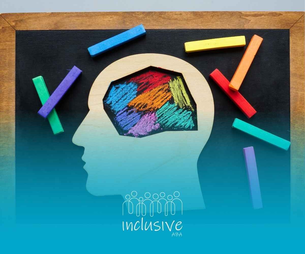 Silhouette of a head with a colorful brain and chalk around it, symbolizing inclusive thinking.