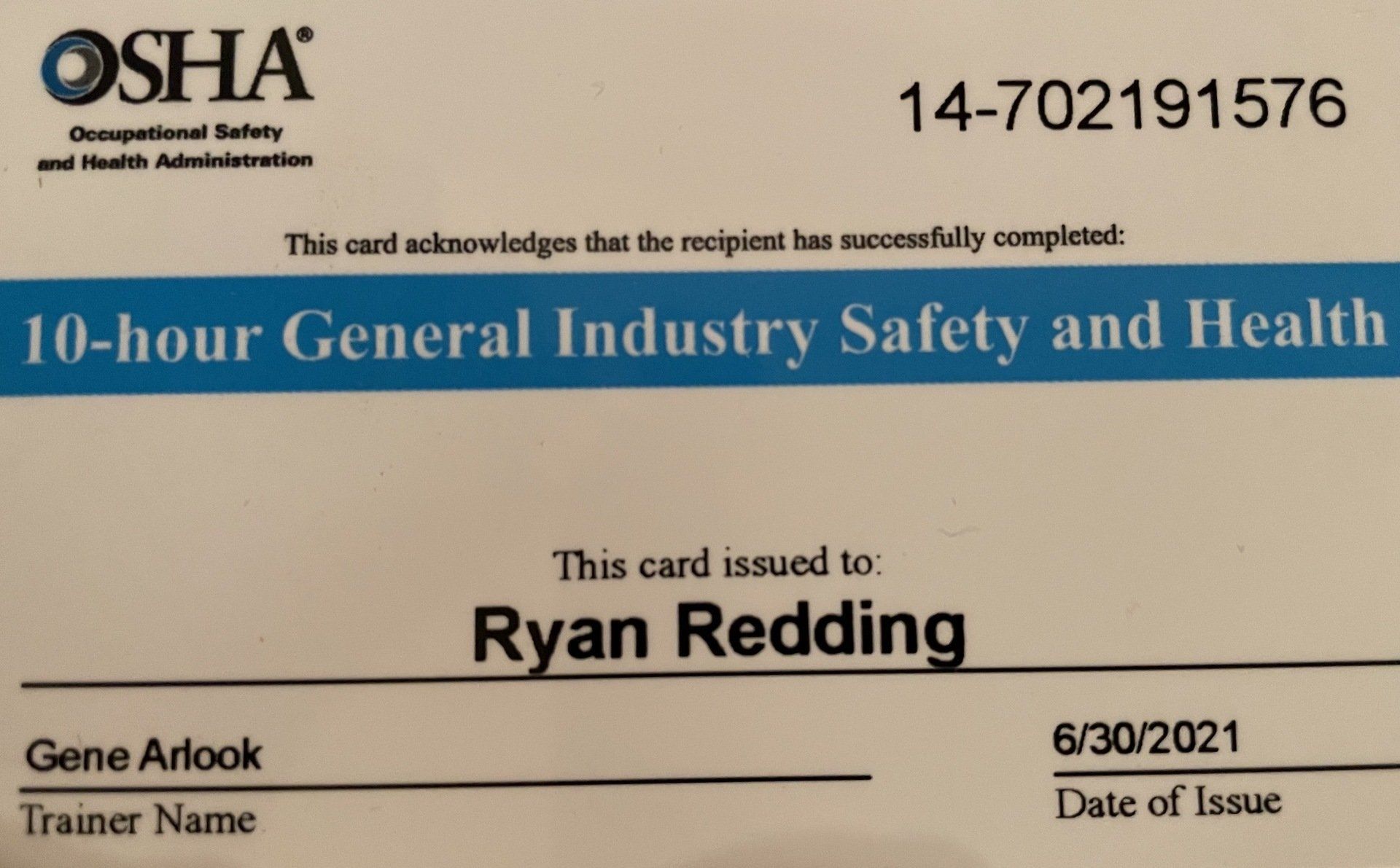 OSHA Certified OSHA Certified
