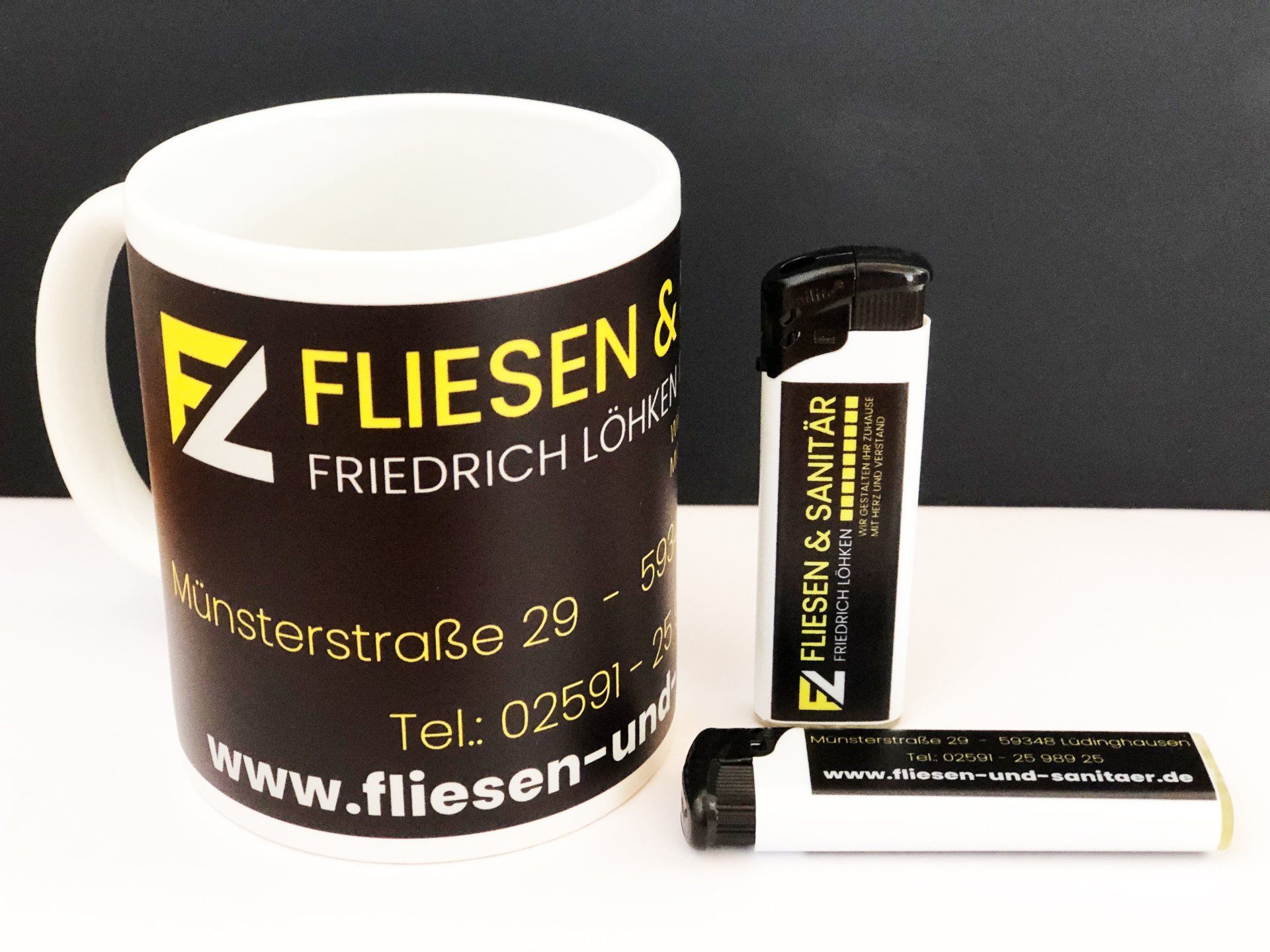 Werbeartikel auch in kleinen Auflagen. Feuerzeuge, Tassen, Zollstöcken und vieles mehr. Einfach anfragen.