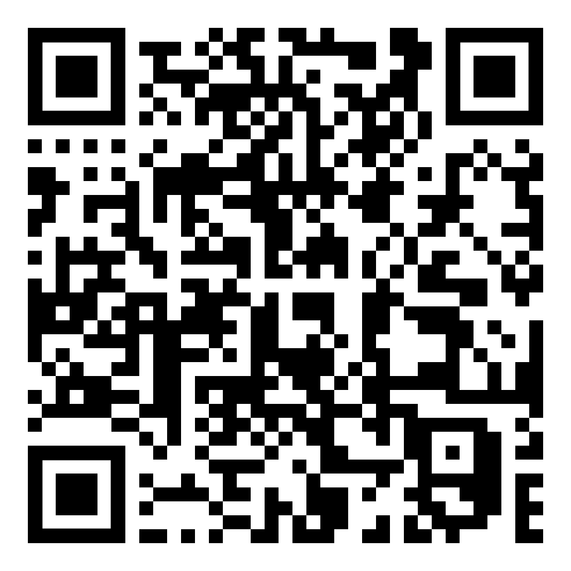 A square QR code consisting of a black and white geometric pattern on a white background.