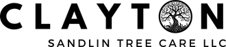 A black and white logo for clayton sandlin tree care llc
