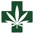Green medical cross with a white cannabis leaf symbol in the center