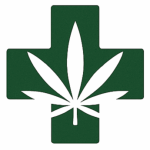 Green medical cross with a white cannabis leaf symbol in the center