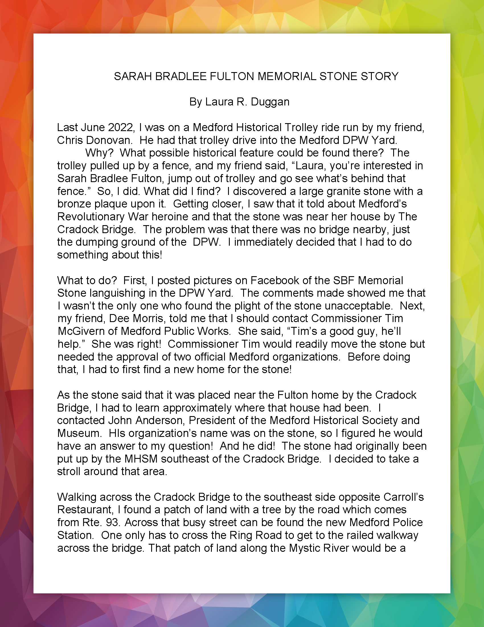 A piece of paper with a rainbow background on it.