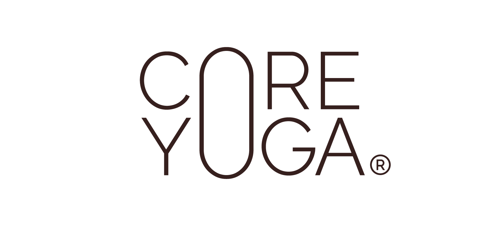 Logo CORE YOGA v tmavě hnědém textu na bílém pozadí