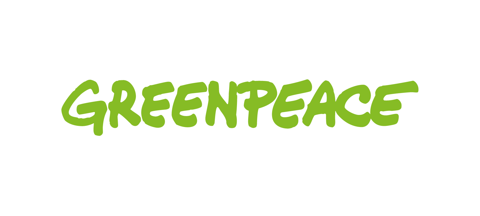 Logo Greenpeace zeleným písmem na bílém pozadí