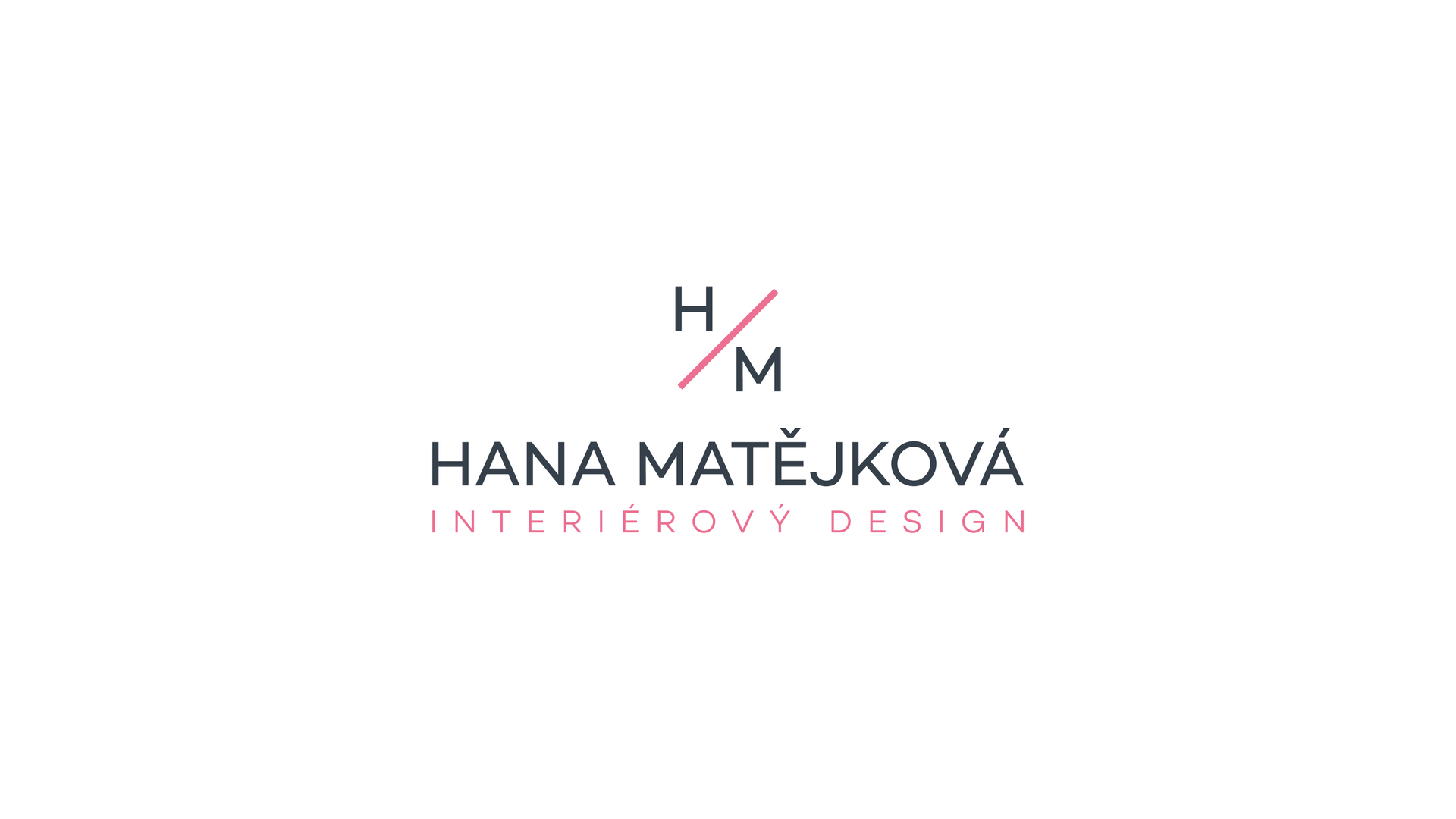 Logo se stylizovaným H a M, nápisy „HANA MATEJKOVA“ a „INTERIÉROVÝ DESIGN“ na bílém pozadí
