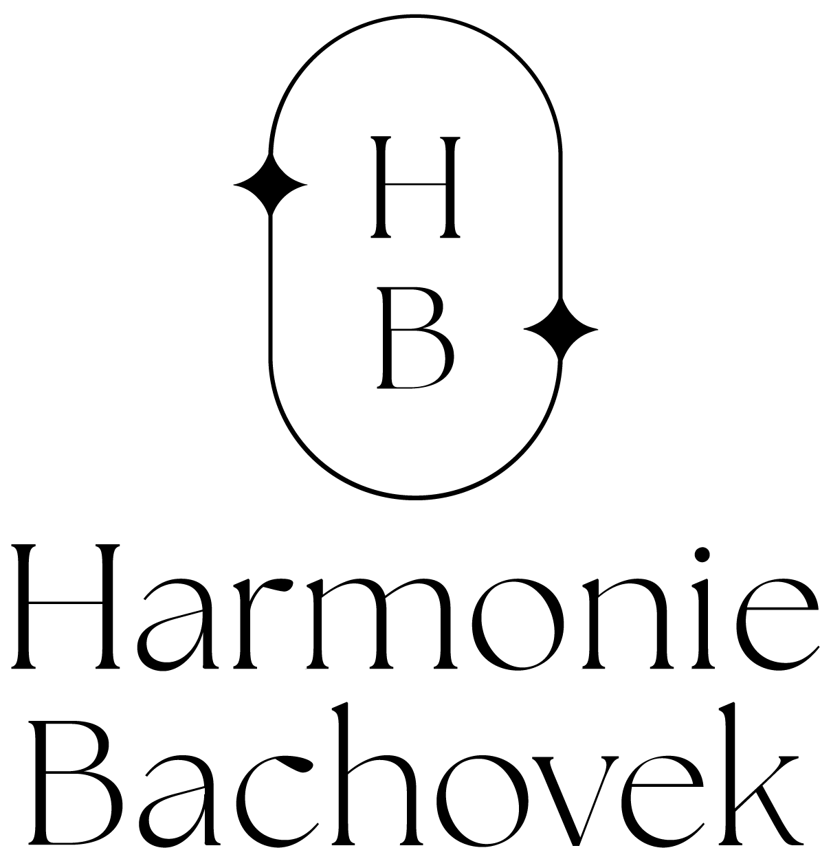 Logo s nápisem „Harmonie Bachovek“ se stylizovaným monogramem HB a černými hvězdnými akcenty