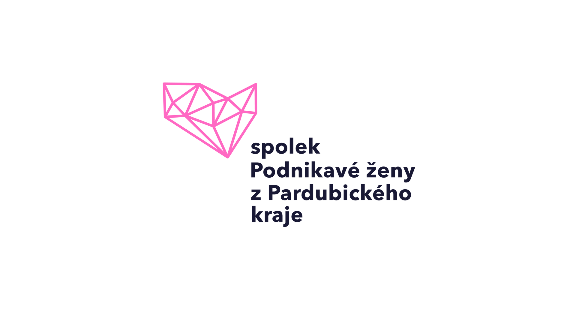 Pink geometric logo with text “spolek Podnikavé ženy z Pardubického kraje” on a white background