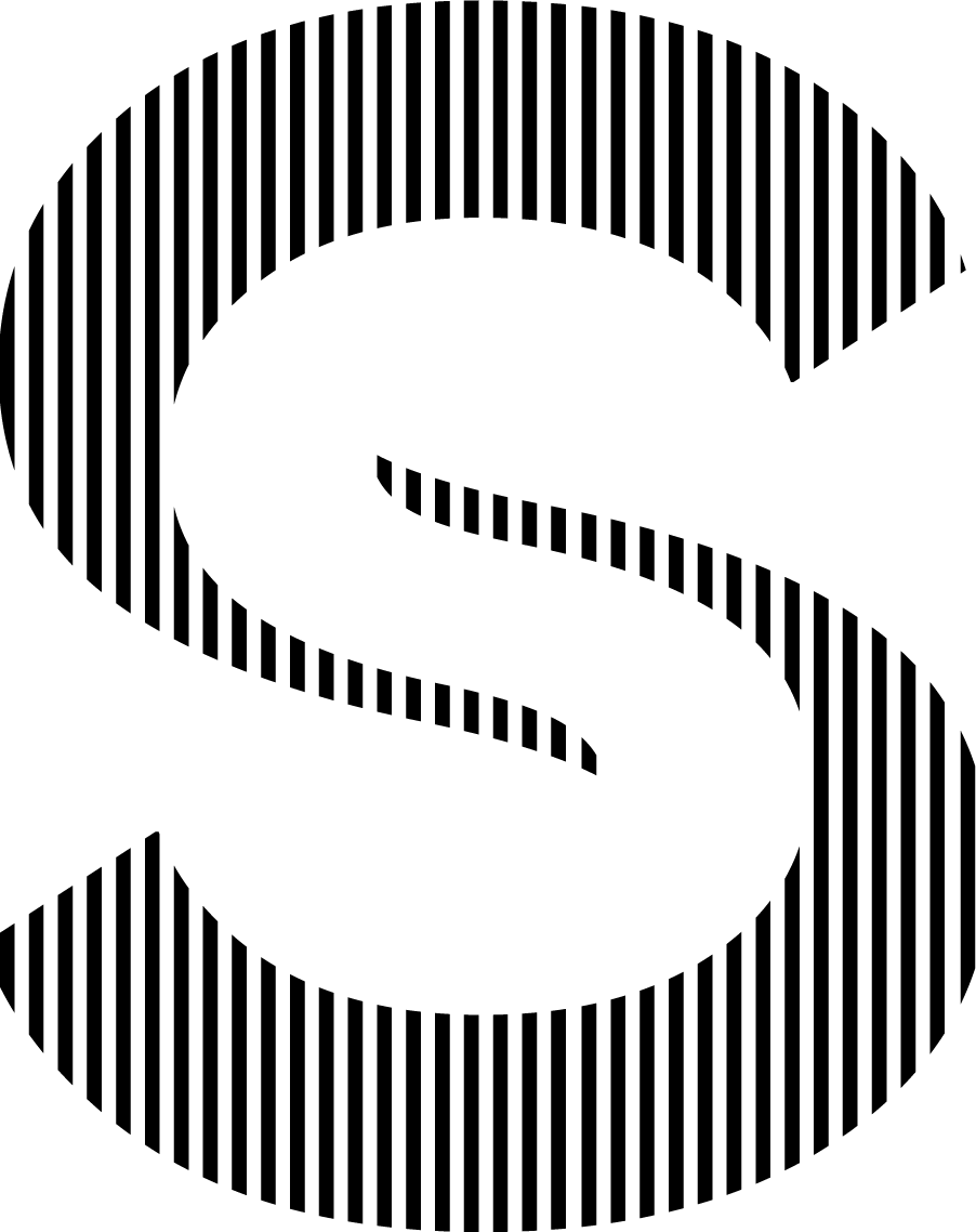 Černobílé pruhované logo písmene S na bílém pozadí
