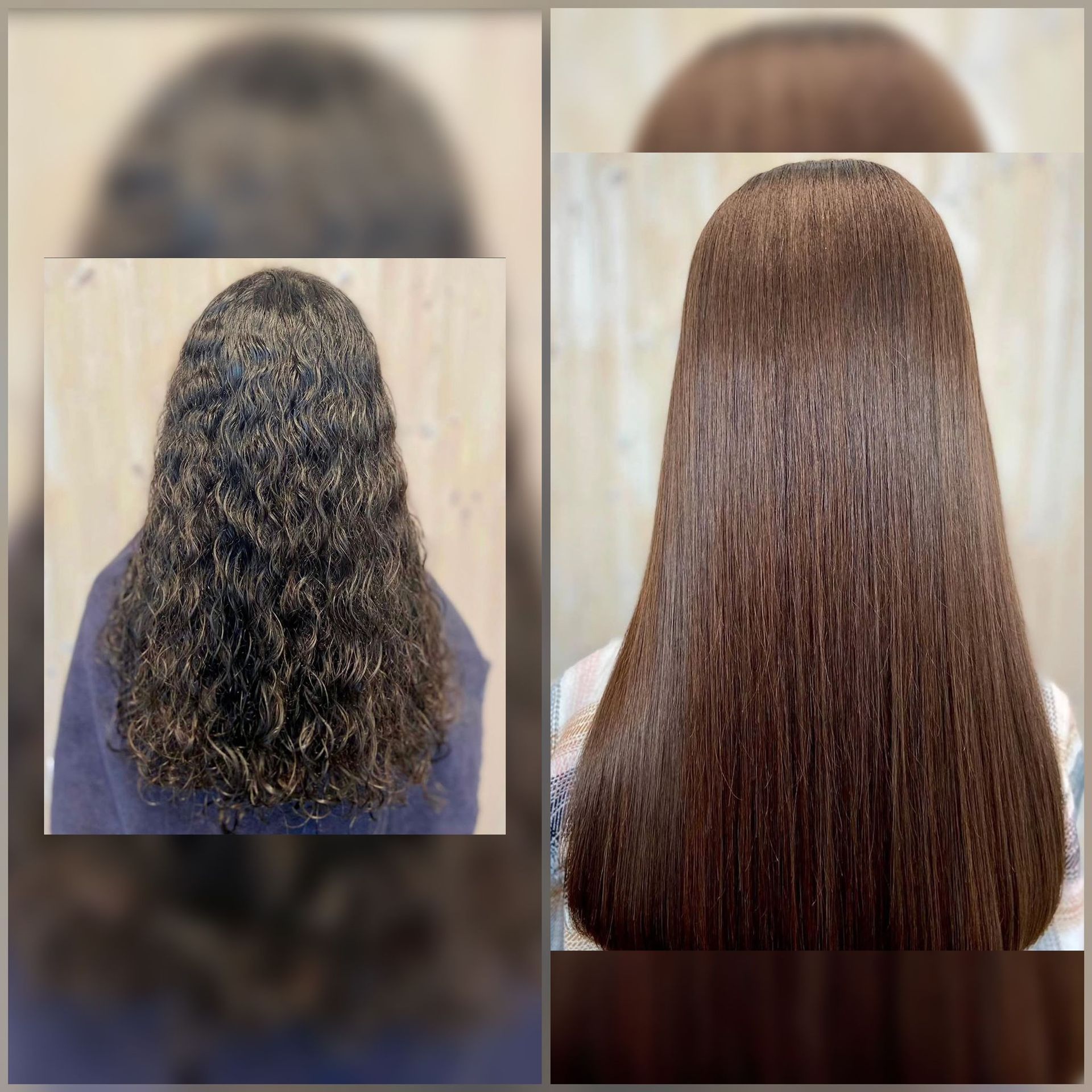Ein Vorher-Nachher-Foto der Haare einer Frau