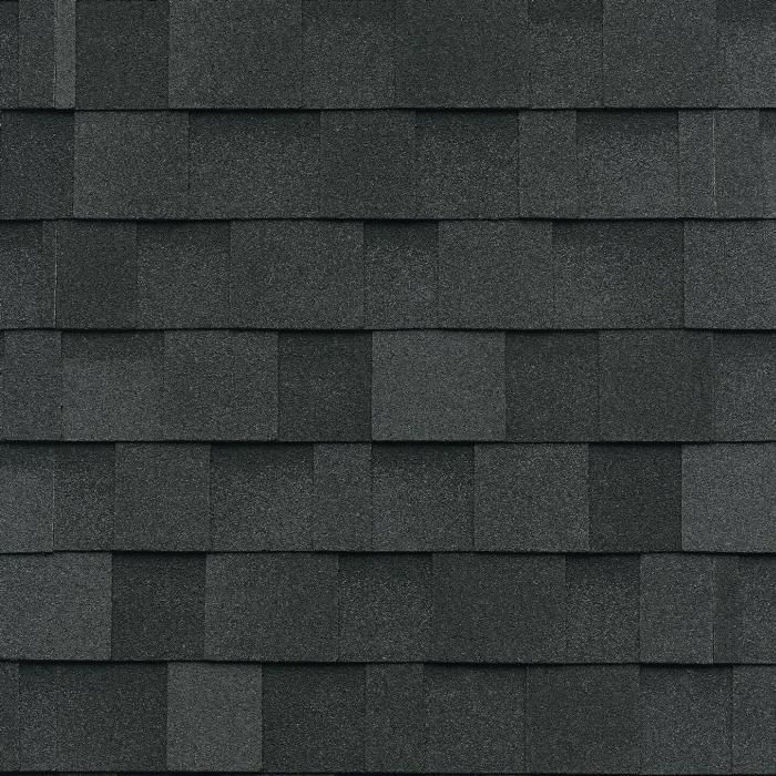 Bardeaux de toiture en asphalte gris foncé.