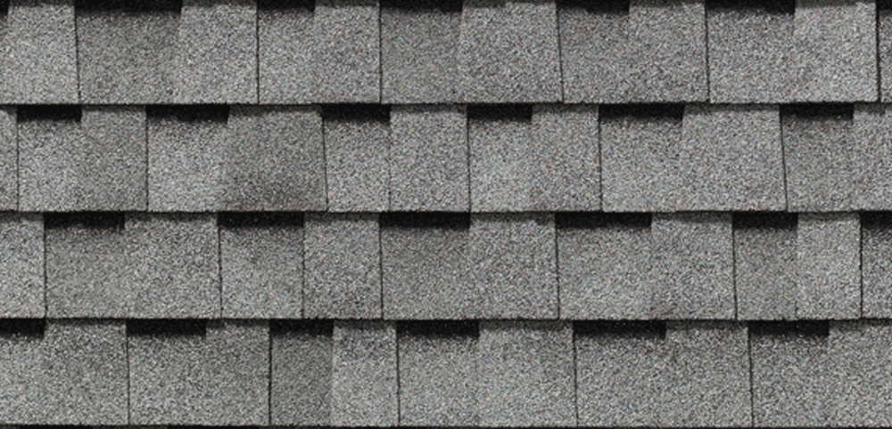 Bardeaux de toiture en asphalte gris.