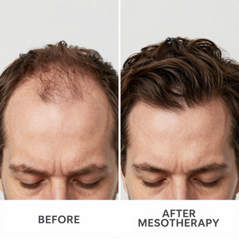 Before-and-after comparison of hair thinning and fuller hair after mesotherapy
