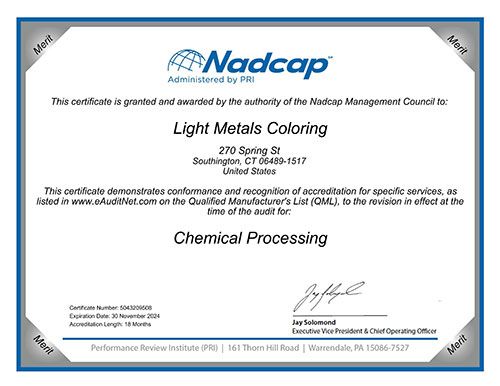 LMC's NADCAP certification for chemical processing