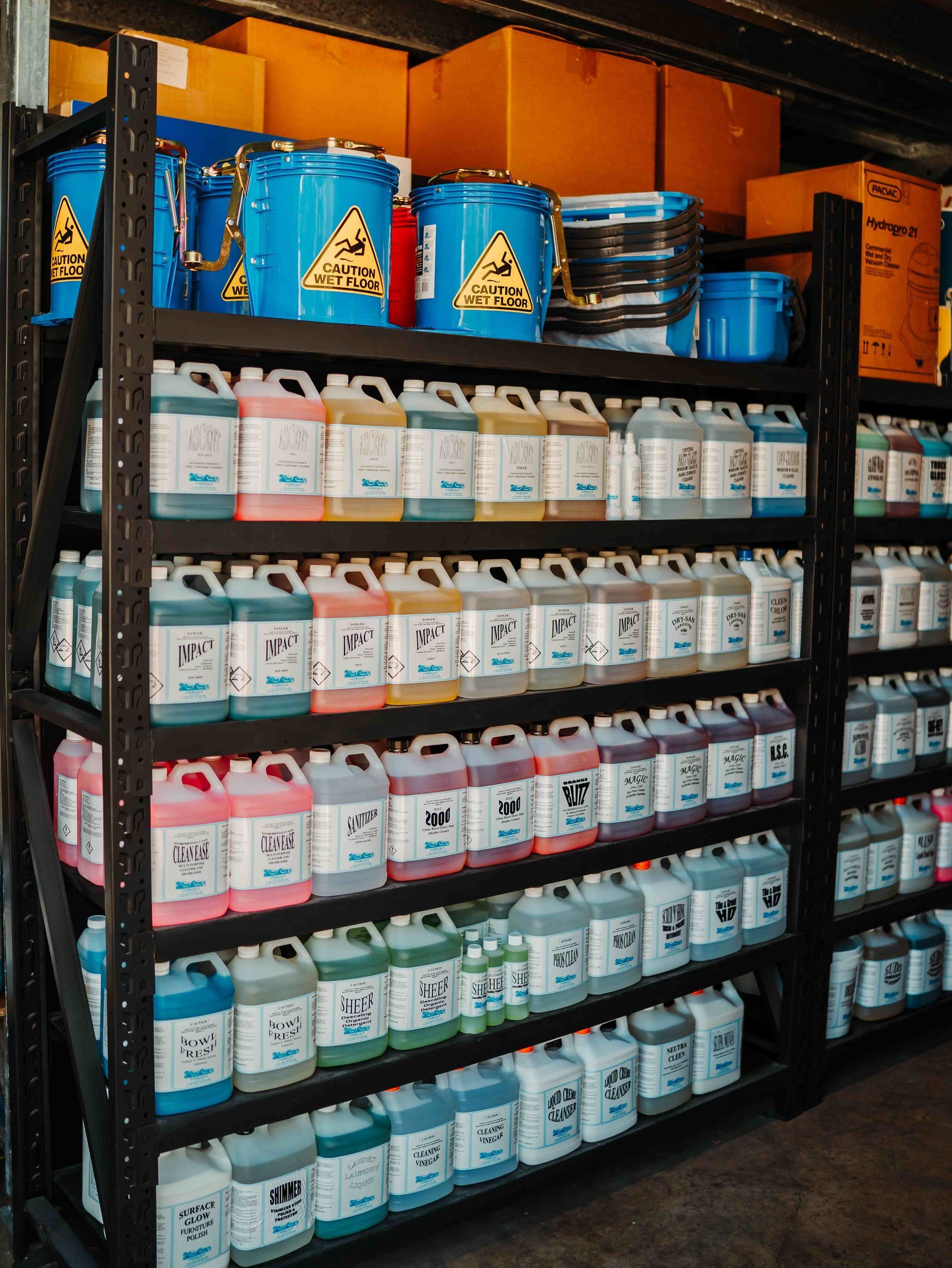 Cleaning Chemicals on a Shelf — Coastclean (QLD) Pty Ltd In Kunda Park, QLD