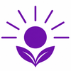 Purple logo of a sun rising above two leaves, symbolizing eco-friendly growth