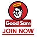 The logo for good sam is a man with a halo on his head.