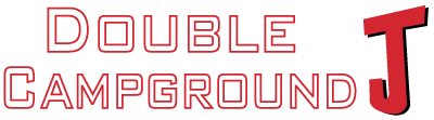 A red and white logo for double campground j