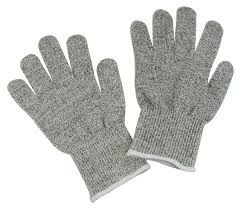 Image of a pair of silver cut resistant gloves.