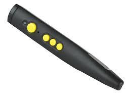 Black handheld 3D printing pen with yellow buttons.