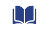 Blue open book icon, white outline.
