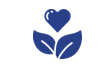 Blue heart above two blue leaves, symbolizing health.
